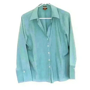 Talbots Haberdashery top 16 wrinkle resistant button up long sleeve blue